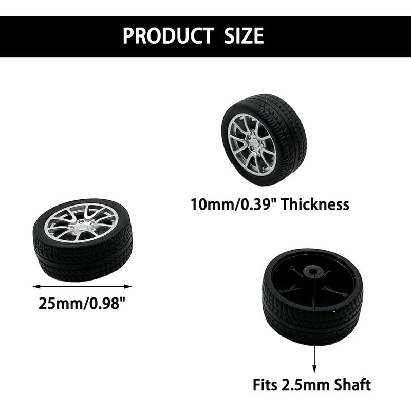 URIMPAVIDO 10PCS Toy Car Wheels 25mm Rubber Tire Wheels with Metal Shaft for RC Car Truck DIY Model Toy Wheel Replacement Accessories (2.5x25mm) - Image 4